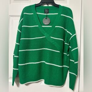 FCT WITH LOVE Women’s Green Stripe Pullover Sweater V-Neck NWT Size 3X